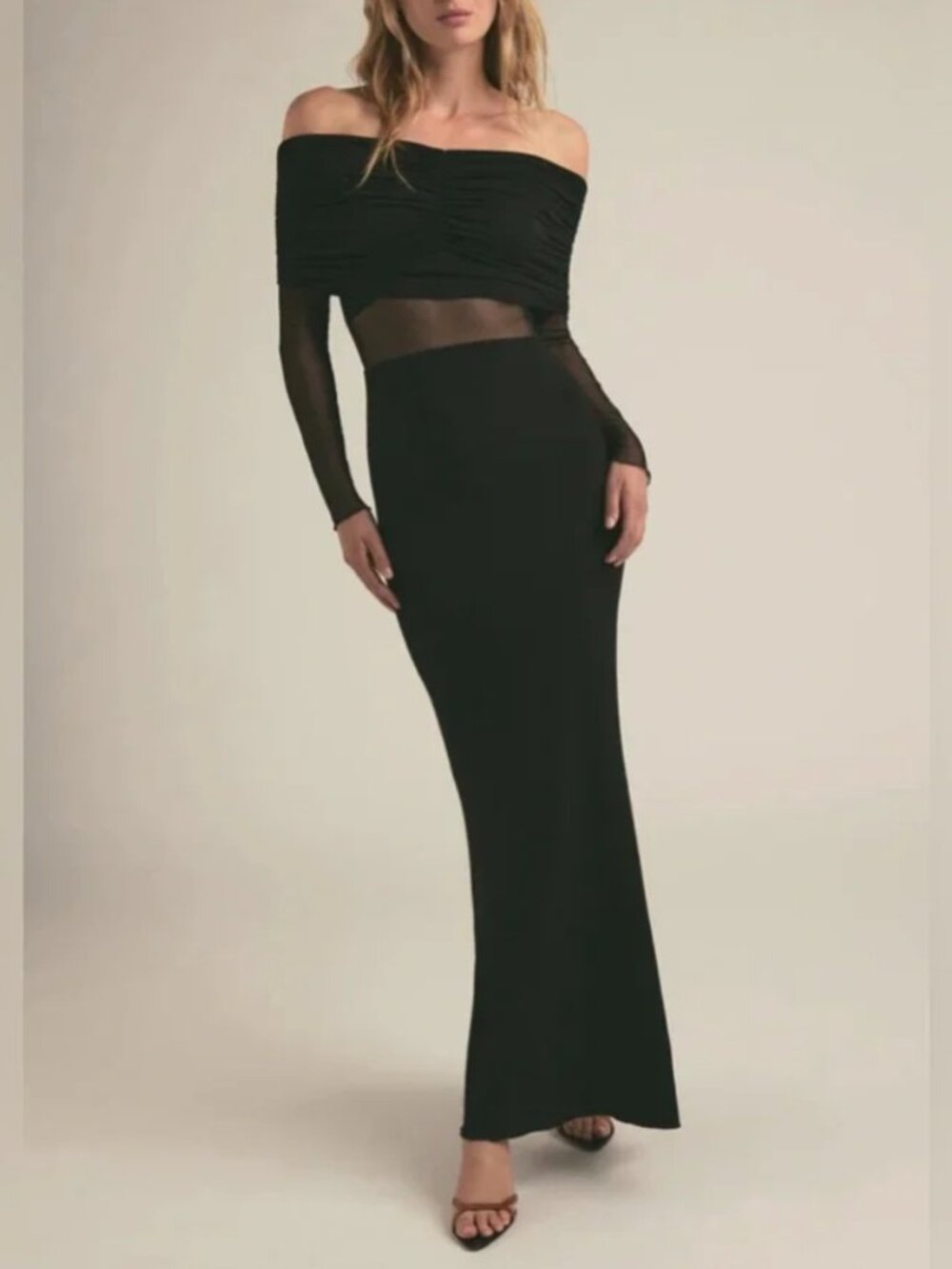Favorite Daughter The New Era Dress Black Off The Shoulder Mermaid Maxi Sz M NWT